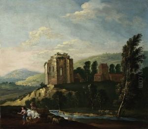 Hirten In Einer Landschaft Mit Einer Ruine