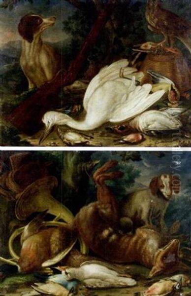 Nature Morte Aux Trophees De Chasses Surveilles Par Des Chiens (+ Another, Similar; Pair) - view 1