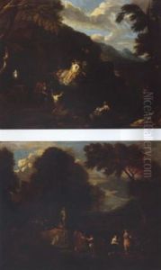 An Arcadian Landscape With Figures Making A Sacrifice Before An Altar