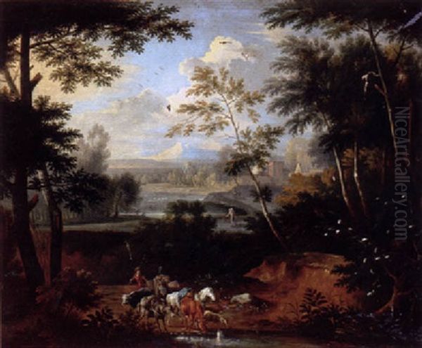 An Italianate Landscape With A Drover And A Cattle At A Stream - view 1