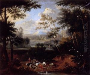 An Italianate Landscape With A Drover And A Cattle At A Stream