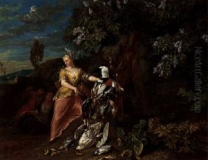 An Arcadian Landscape With Figures And Dead Game