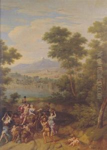 A Classical Italianate Landscape With Triumph Of Bacchus And Ariadne
