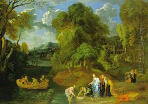 Bewaldete Fluslandschaft Mit Der Auffindung Des Mosesknaben