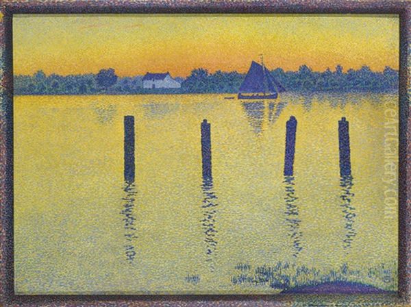 L"escaut En Amont D"anvers, Le Soir Or Voiliers Sur L'escaut - view 1
