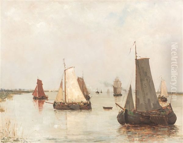 Voiliers Sur La Riviere - Boats On The River (1880) - view 1