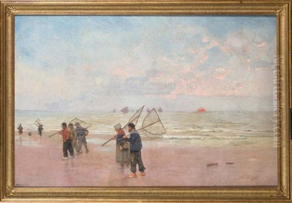Pecheurs De Crevettes Sur La Plage - view 1
