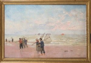 Pecheurs De Crevettes Sur La Plage by Theo van Rysselberghe
