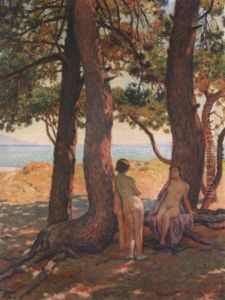 Deux Baigneuses Sous Les Pins Au Bord De La Mer by Theo van Rysselberghe