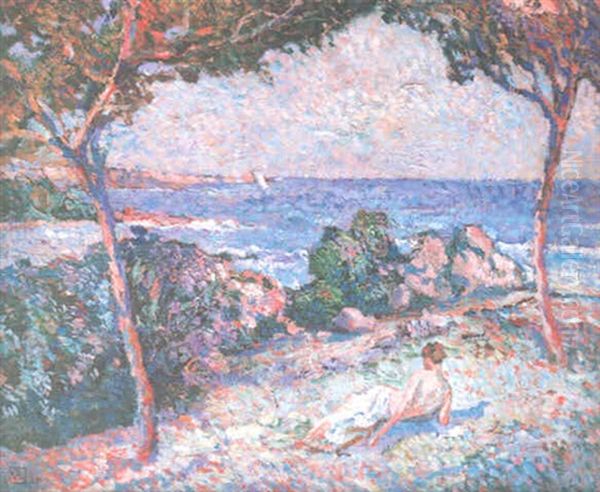 Jeune Femme Couchee Au Bord De La Mer - view 1