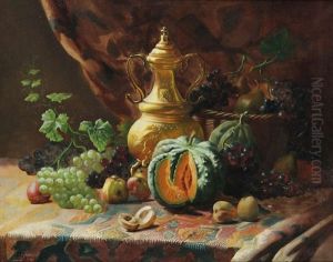 Stilleven Met Kraantjeskan En Fruit Op Tafel by Edward van Ryswyck