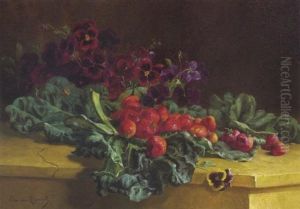 Stilleben Mit Stiefmutterchen Und Erdbeeren by Edward van Ryswyck