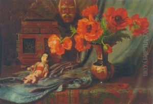 Still Life With Poppies In A Vase And A Japanese Doll Still Life With Poppies In A Vase And A Japanese Doll