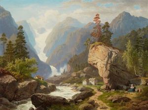 Alpine Landscape With A Glacier by Georg Eduard Otto Saal