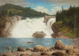 Landskap Med Foss Og Fiskere by Georg Eduard Otto Saal