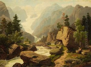 Alpine Landscape With Glacier by Georg Eduard Otto Saal