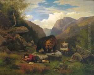Norwegische Gebirgslandschaft (+ Studie Mit Variiertem Thema, Wc, Smllr; 2 Works) by Georg Eduard Otto Saal