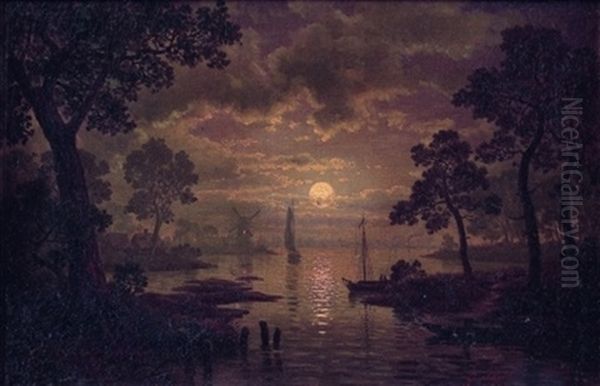 Paysage D'estuaire Au Clair De Lune - view 1