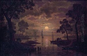 Paysage D'estuaire Au Clair De Lune by Georg Eduard Otto Saal