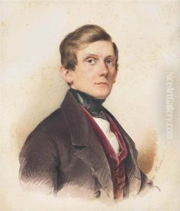 A Young Gentleman, In Brown Coat, Red Waistcoat And Black Stock