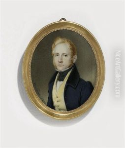 A Young Gentleman, In Blue Coat With Black Collar, Ochre Waistcoat With Gold Buttons, White Shirt And Black Knotted Cravat, Fair Hair And Sideburns by Karl Von Saar