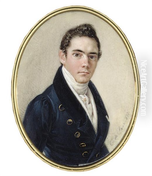 A Young Gentleman, In Blue Coat With Gold Buttons, White Waistcoat - view 1