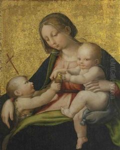 Madonna And Child With The Infant Saint John The Baptist by Andrea (Andrea del Salerno) Sabatini
