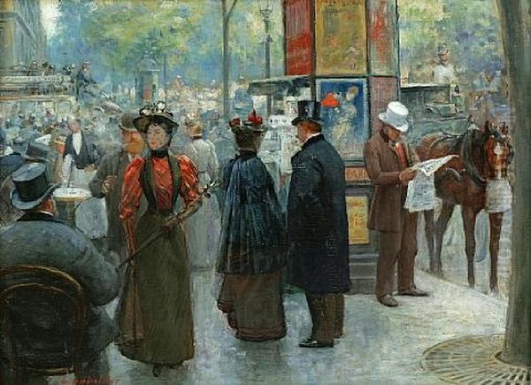 Elegant Figures By An Outdoor Cafe On A Parisian Street - view 1
