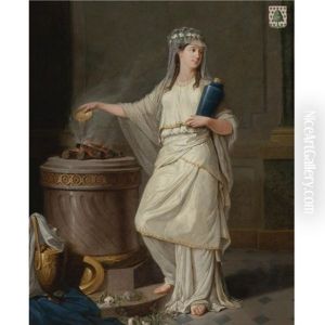 Vestal Virgin Before A Burning Altar by Francois Jean (Jean Francois) Sablet