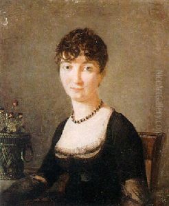 Portrait Of A Woman, Seated Beside A Basket Of Violets, Wearing A Black Dress