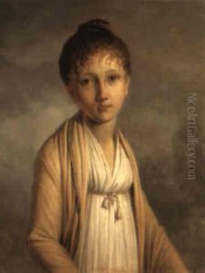 Portrait D'une Jeune Fille Portant Une Robe Blanche Et Un Gilet Beige by Francois Jean (Jean Francois) Sablet