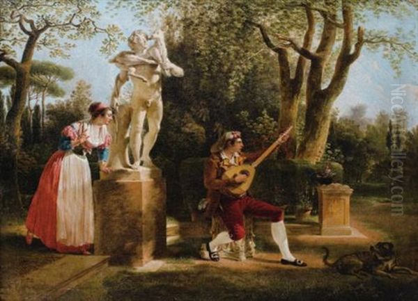 Elegante Ecoutant Un Joueur De Guitare Dans Un Parc A Rome - view 1