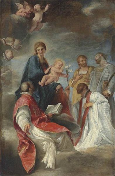 The Madonna And Child With Saints Ignatius Of Loyola, Francis Xavier, Cosmas And Damian - A Bozzetto - view 1