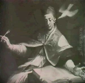 Saint Gregory, Seated Three Quarter Length At His Desk, With The Holy Spirit Descending Saint Gregory, Seated Three Quarter Length At His Desk, With The Holy Spirit Descending
