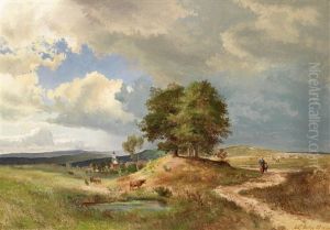 Weidelandschaft Mit Blick Auf Eine Ortschaft Weidelandschaft Mit Blick Auf Eine Ortschaft