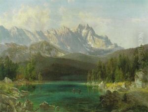 Der Eibsee Mit Blick Auf Das Zugspitzmassiv