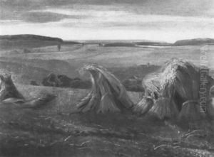 Erntelandschaft Mit Aufgestellten Weizengarben by Richard Sachs