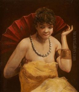 Jeune Fille Au Collier De Perles Et A L'eventail by Emile Sacre
