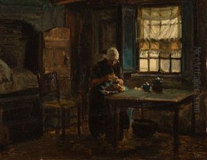 Interior With Farmer's Wife by Philip Lodewijk Jacob Frederik Sadee