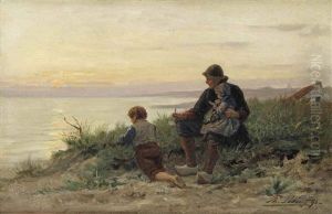 Watching The Sunset In The Dunes by Philip Lodewijk Jacob Frederik Sadee