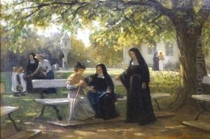 Nuns In The Garden Of The Stella Maris Cloister In Maastricht