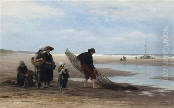 Shrimpers On The Beach At Low Tide, Scheveningen - view 1