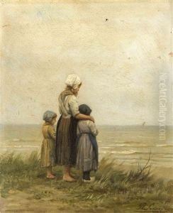 Drei Kinder Stehen Auf Einer Dune Und Blicken Auf Das Meer Hinaus Drei Kinder Stehen Auf Einer Dune Und Blicken Auf Das Meer Hinaus