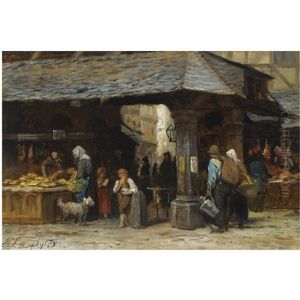 A Market Scene In Frankfurt by Philip Lodewijk Jacob Frederik Sadee