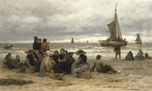 The Arrival Of The Fleet - Fisher-folk On The Beach by Philip Lodewijk Jacob Frederik Sadee