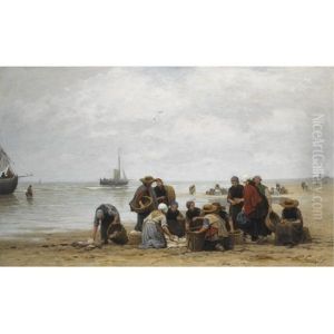 Sorting The Catch On Scheveningen Beach by Philip Lodewijk Jacob Frederik Sadee