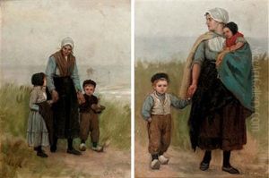 Holding Mothers Hand (+ Another; Pair) by Philip Lodewijk Jacob Frederik Sadee