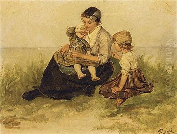 A Mother And Her Children In The Dunes - view 1