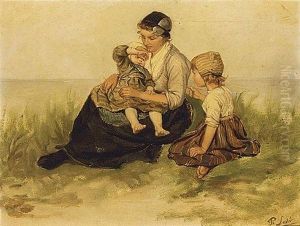 A Mother And Her Children In The Dunes A Mother And Her Children In The Dunes