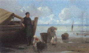 Sandkuste Mit Fischer Und Muschelsammlern